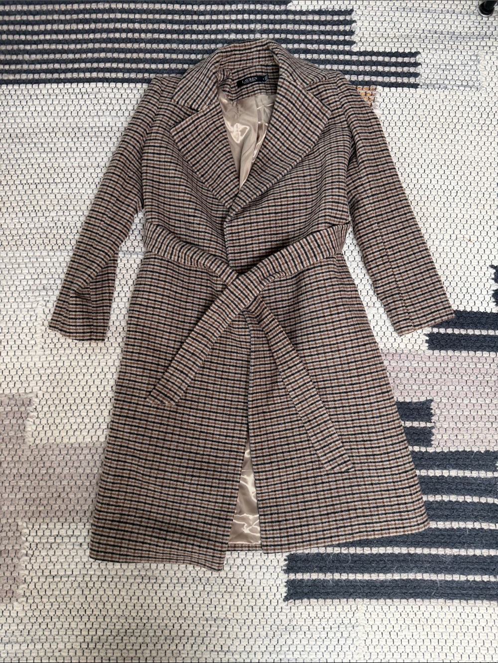 Ralph Lauren Brown Plaid Wool-Blend Belted Coat